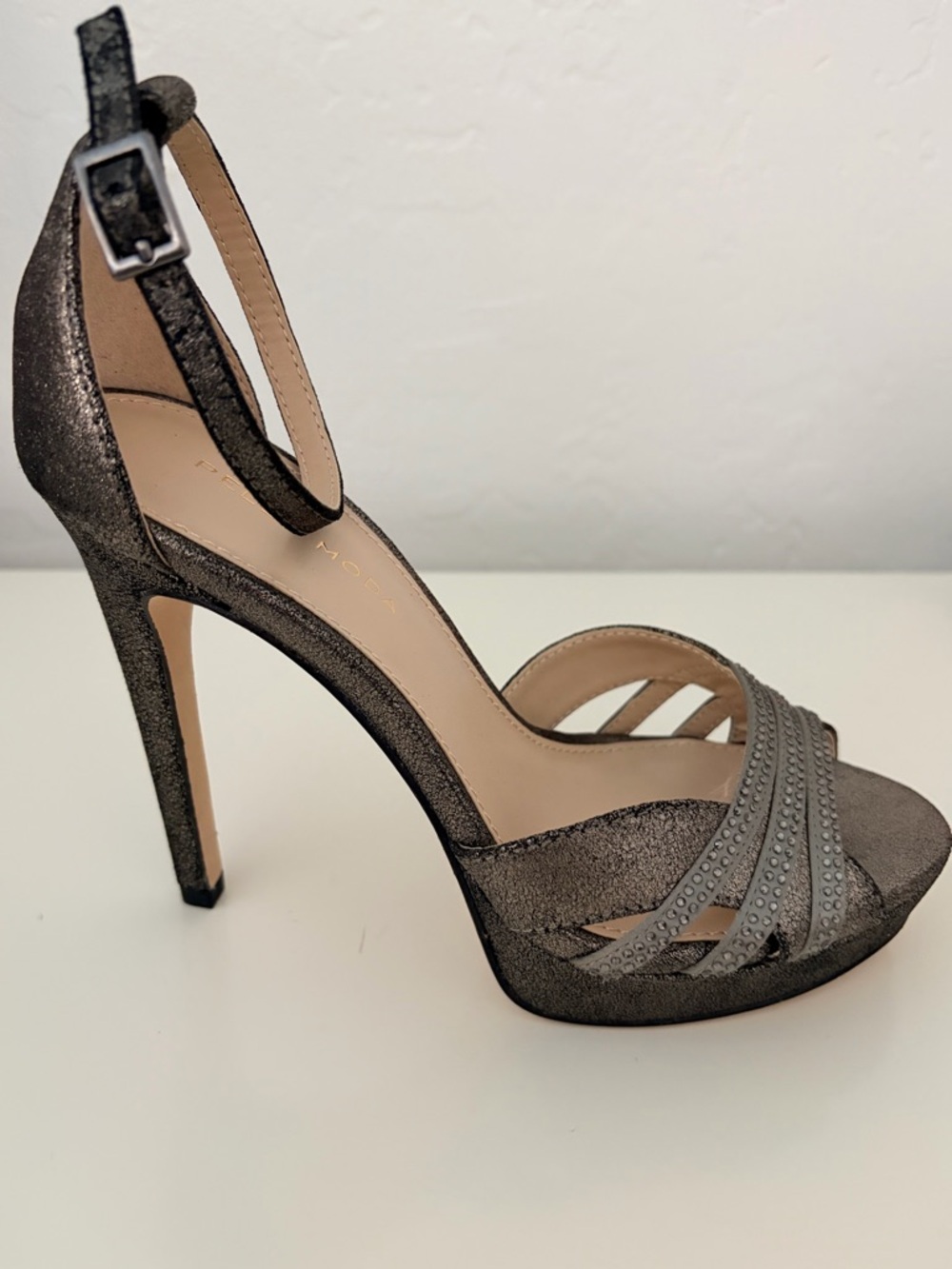 Women’s Metallic High Heel Sandals with Ankle Strap